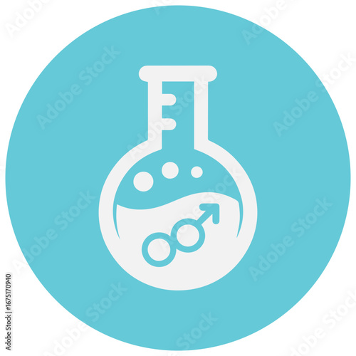 Scientific beaker with male symbols, representing research and medical advancements