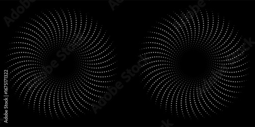 Circular spiral sound wave rhythm from lines white color on dark background. Vector