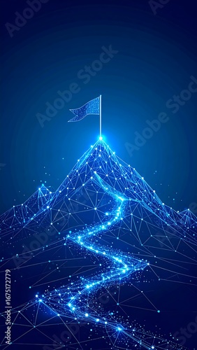 Mountaintop Success Path, Glowing, Abstract