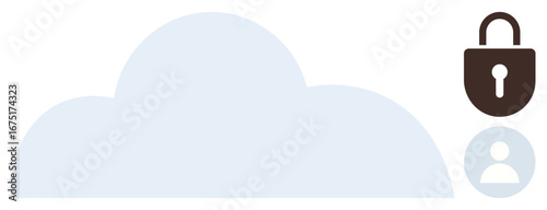 Cloud graphic with a padlock symbolizing security and a profile icon depicting user access or authentication. Ideal for IT, data storage, cybersecurity, online privacy, authentication, cloud