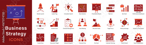 Business Strategy Icon Set - Corporate Management, Analytics, Finance and Marketing Vector Icons Collection