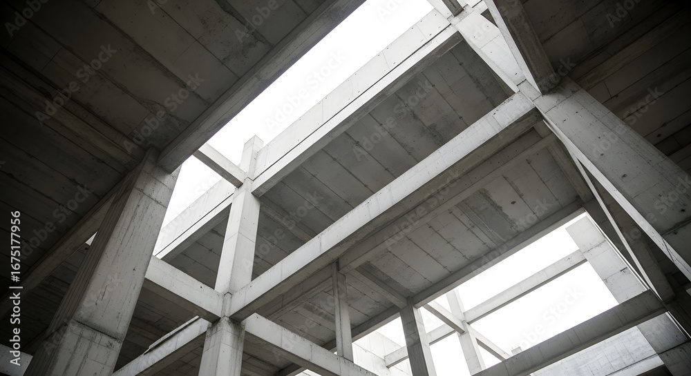 Obraz premium Interior of an unfinished concrete building with geometric design and daylight