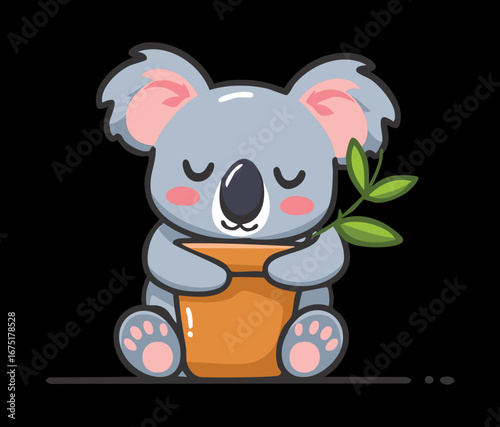 Photography A calm koala is sitting and sleeping on a tree branch ready for a peaceful night