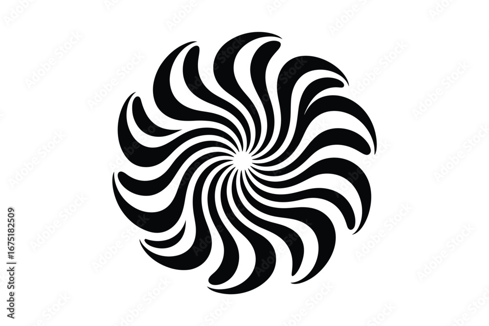 Naklejka premium A striking black and white spiral pattern with swirling shapes on a plain white background art
