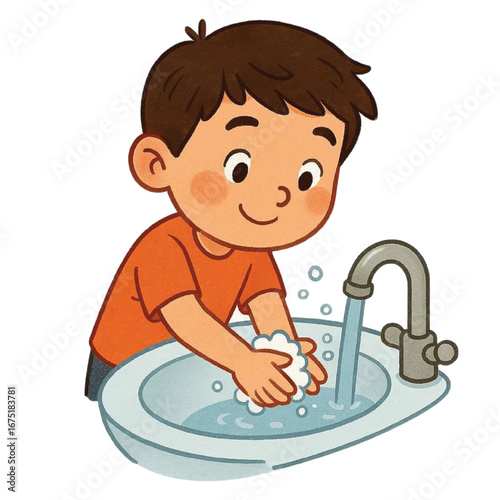 A boy is washing hand