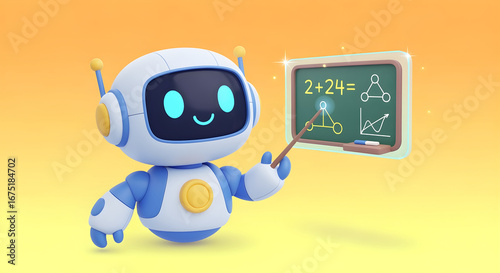 Playful AI Robot Tutor with Holographic Blackboard 3D Icon