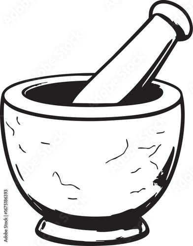  A Rustic Hand-Drawn Mortar and Pestle for Grinding Spices or Herbs