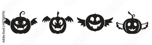Flying halloween pumpkin vector artwork silhouette collection illustration