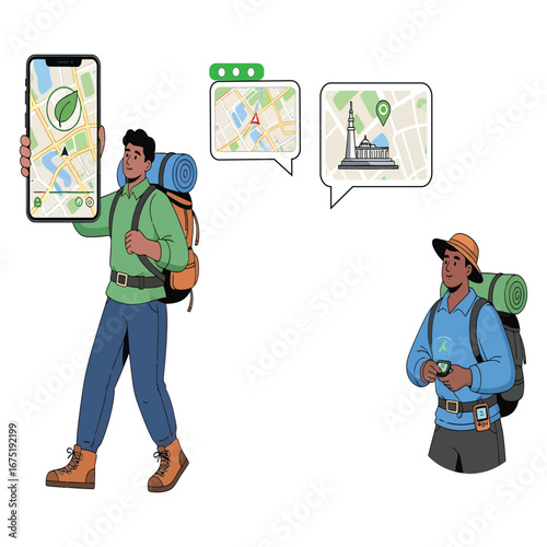 Modern Young Male Traveler Using Smartphone App for Navigation and Digital Connection During Urban City Trip