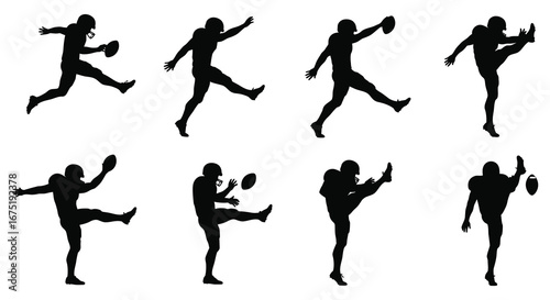 Silhouette of a person playing table tennis in various poses and movements