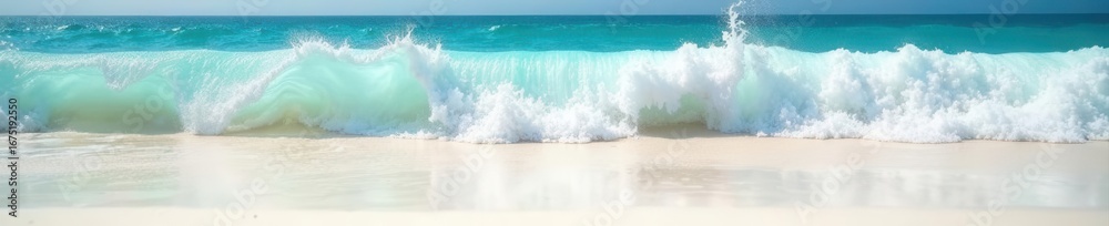 Fototapeta premium Gentle wave washing ashore on pristine white sand, nature, sand