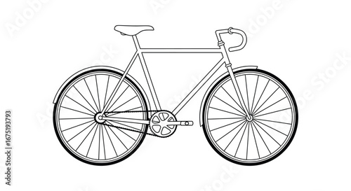 A simple line drawing of a bicycle with thin tires and a minimalist design