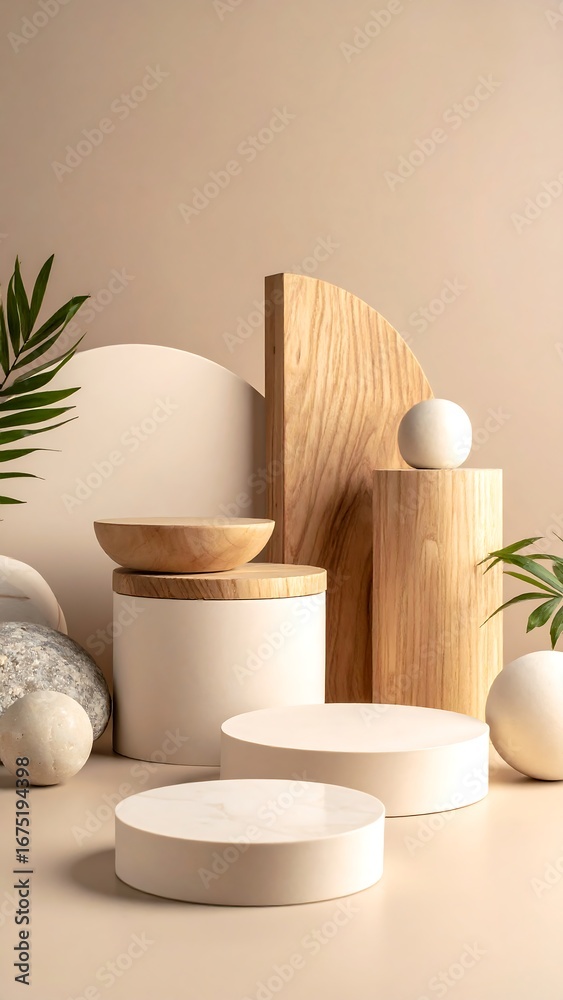 Fototapeta premium Minimalist wooden and white display