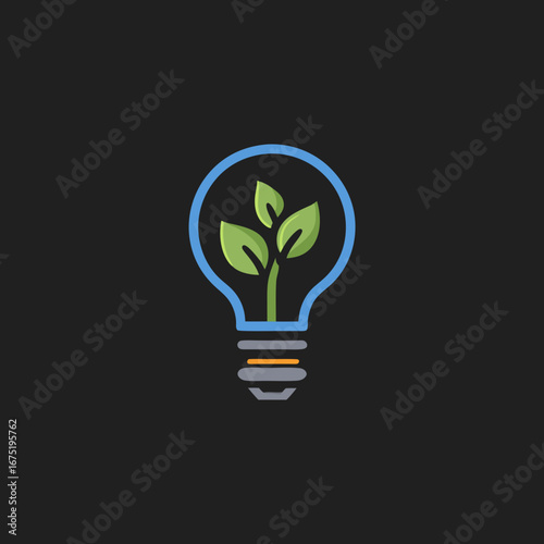 light bulb with green leaf
