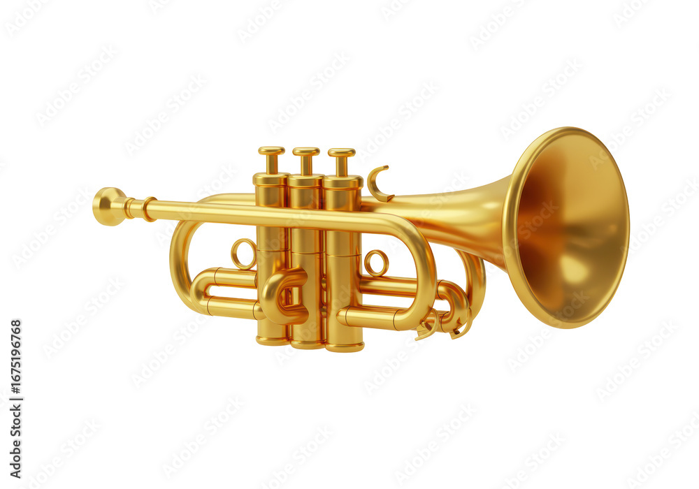 Obraz premium Isolated gold trumpet for musical band performance and classical concert hall events