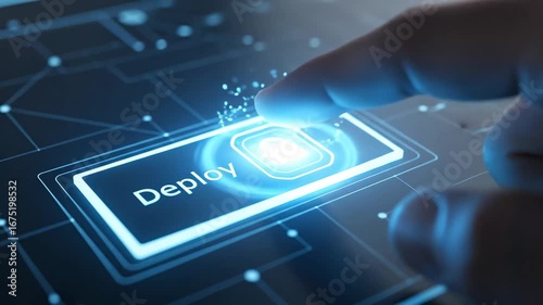 Deploy Button Press - A close-up shot of a finger pressing a glowing 