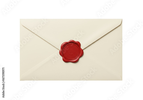 Isolated envelope with red wax seal, sealed document, important communication, formal