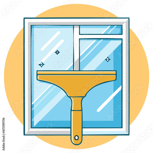 Window cleaning squeegee removing dirt from a sparkling window pane