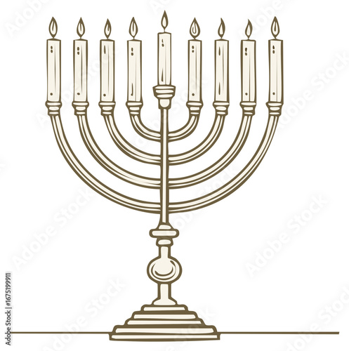 Hanukkah Menorah with Nine Lit Candles Celebration Festive Jewish Holiday Tradition Symbol