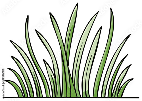 Cartoon illustration of vibrant green grass with black outlines and shadows