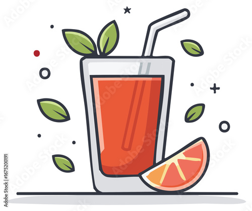 Vibrant Citrus Juice Drink with Fresh Garnishes Modern Flat Design Illustration