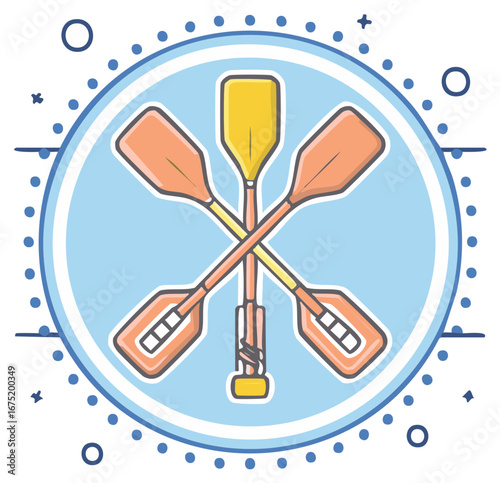 Icon design depicting crossed paddles, symbolizing canoeing or kayaking activities on a watery surface.
