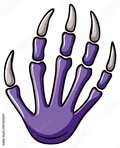 Stylized cartoon purple creature hand with sharp claws showing bone structure