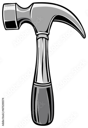 Stylized gray claw hammer tool for construction carpentry and home repair projects