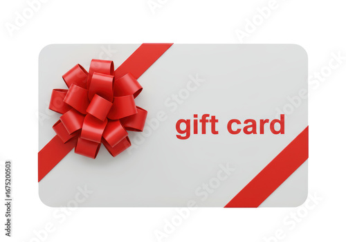 Isolated gift card with red ribbon and bow for a special celebration or birthday