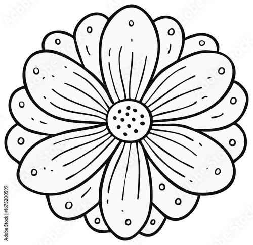 Simple flower outline with petals and center detail, perfect for coloring pages and springtime designs