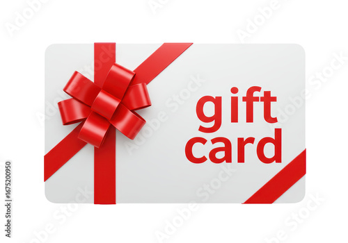 Isolated gift card with red ribbon and bow, perfect for holiday greetings and promotions