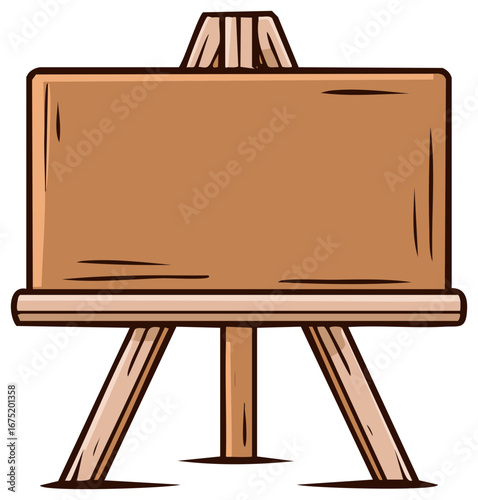 Wooden easel with empty blank surface, cartoon style vector illustration