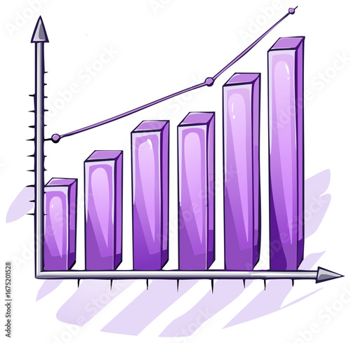 Illustration of a bar graph with an upward trending line depicting increase and progress