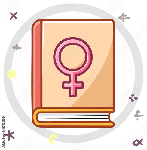 Feminine empowerment book illustration of a book with a female gender symbol