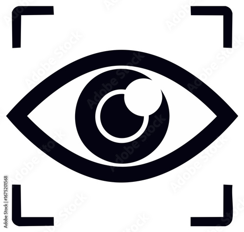 Minimalist eye icon with focus target symbol for security, vision, and observation concepts