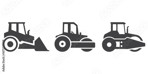 Construction tool steamroller silhouette vector illustrations