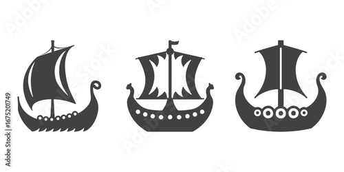 Collection of viking ship silhouette vector