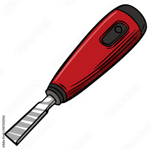 Red handle wood chisel cartoon illustration for carpentry and DIY projects