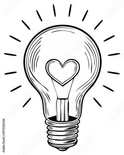 Lightbulb with Heart Filament Love Energy Solution Idea Illustration