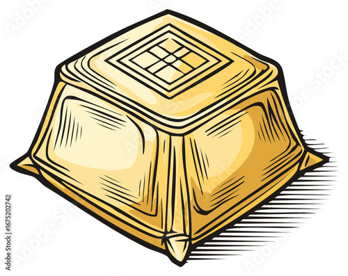 Stylized golden ingot with embossed diamond pattern on top