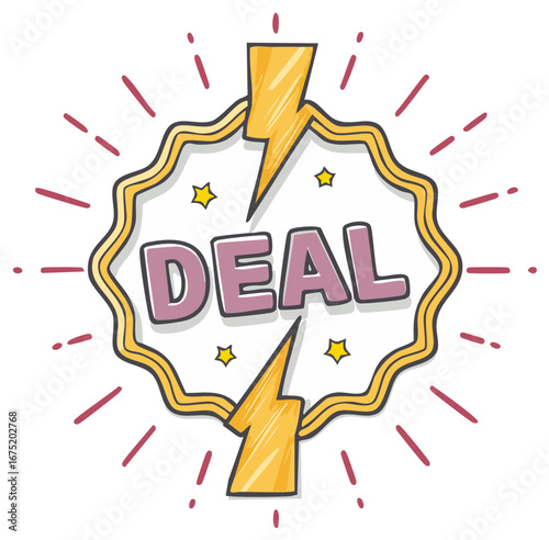 Attractive promotion badge for deals with lightning bolt vector illustration of bargain sign design element for shopping