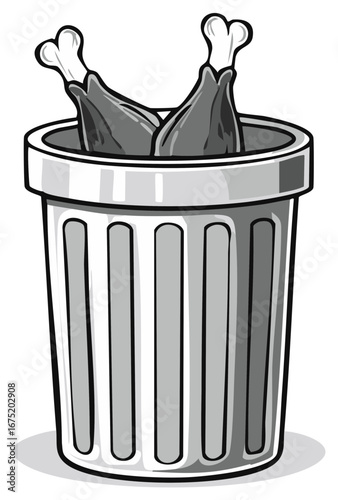 Chicken Legs in a Trash Can Illustration