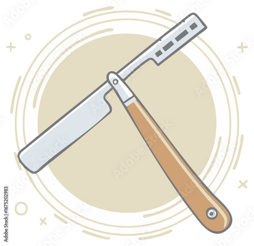 Classic straight razor illustration with wooden handle a traditional barber shop shaving tool icon