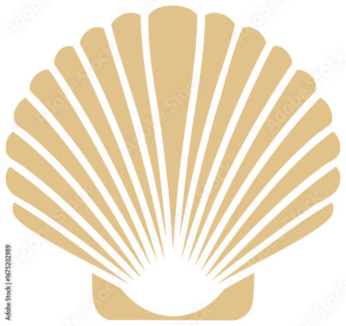 Elegant Tan Scallop Seashell Icon with Delicate White Lines and Neutral Tones in Vector Illustration