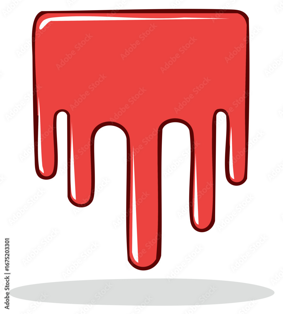 Obraz premium Red liquid dripping from a flat surface with a stylized cartoon effect