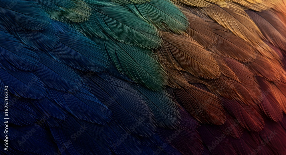 Fototapeta premium Multicolored bird feather texture closeup