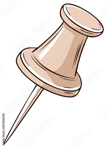 Illustration of a beige push pin with a pointed end, a drawing style, isolated