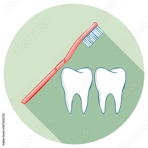 Healthy White Teeth and Toothbrush Flat Design Illustration for Oral Care and Dental Hygiene