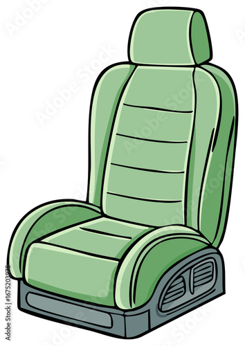 Sporty car seat with green upholstery and contoured design