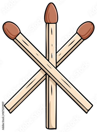 Three Crossed Matches with Red Tips Forming a Star Shape